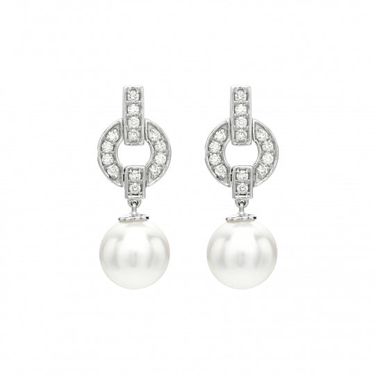 Pearl & Diamond Stud Earrings - White Gold - A0810-18WG
