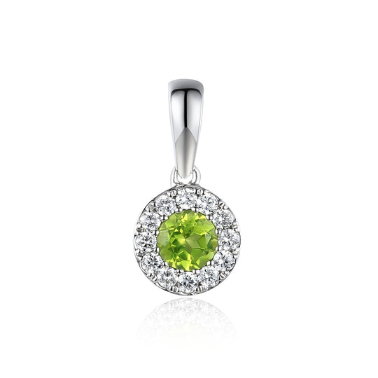Peridot & Diamond Cluster Pendant - White Gold - NTP409PERD-9WG