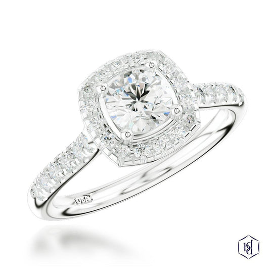 Platinum Brilliant Cut Diamond Halo Engagement Ring - 0.83ct