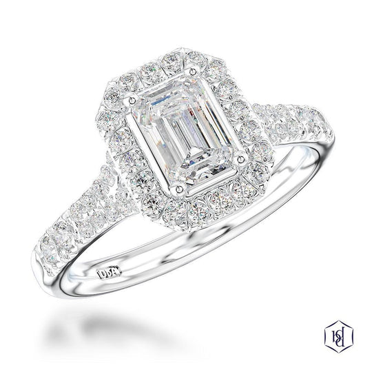 Platinum Emerald Cut Diamond Halo Ring - 1.01ct