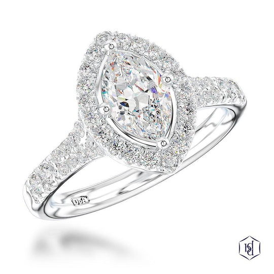 Platinum Marquise Cut Diamond Halo Engagement Ring - 0.81ct