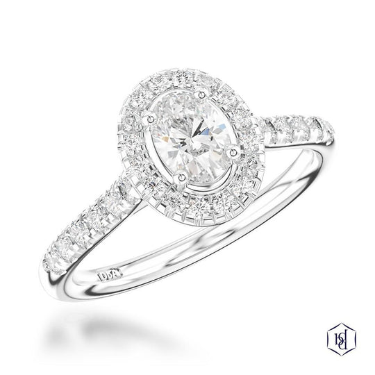 Platinum Oval Cut Diamond Halo Ring - 0.56ct