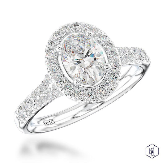 Platinum Oval Cut Diamond Halo Ring - 0.81ct