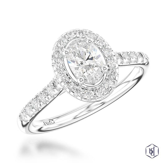 Platinum Oval Cut Diamond Halo Ring - 0.83ct