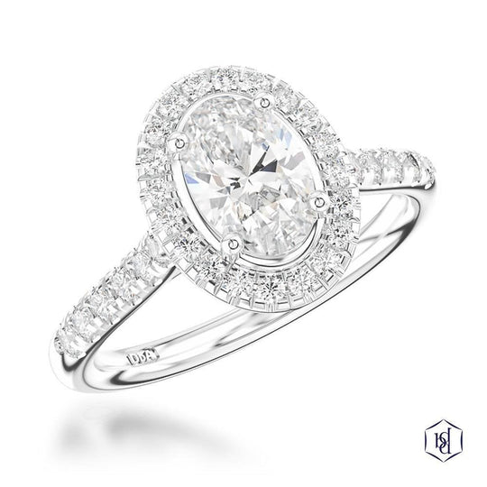 Platinum Oval Cut Diamond Halo Ring - 1.05ct