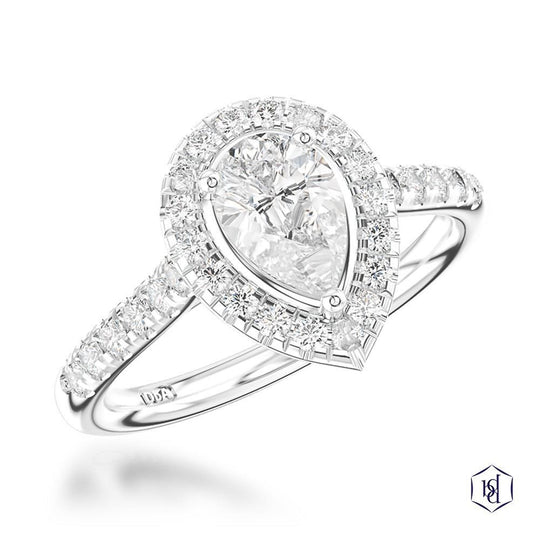 Platinum Pear Cut Diamond Halo Engagement Ring - 0.85ct