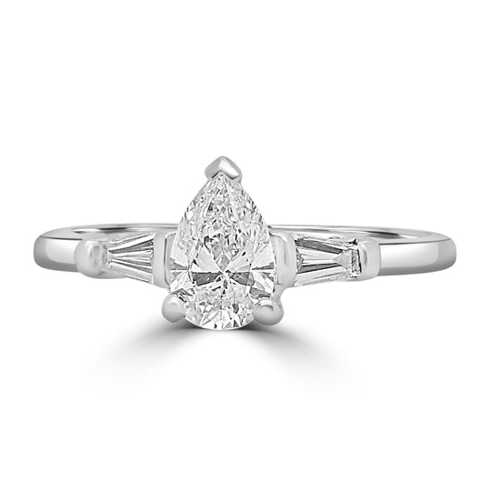 Platinum Pear Cut Diamond Trilogy Engagement Ring - 0.66ct
