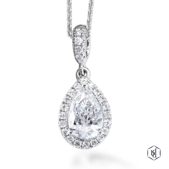 Platinum Pear Shaped Diamond Halo Pendant - 0.89ct