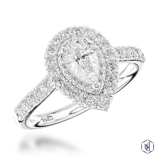 Platinum Pear Shaped Diamond Halo Ring - 1.12ct