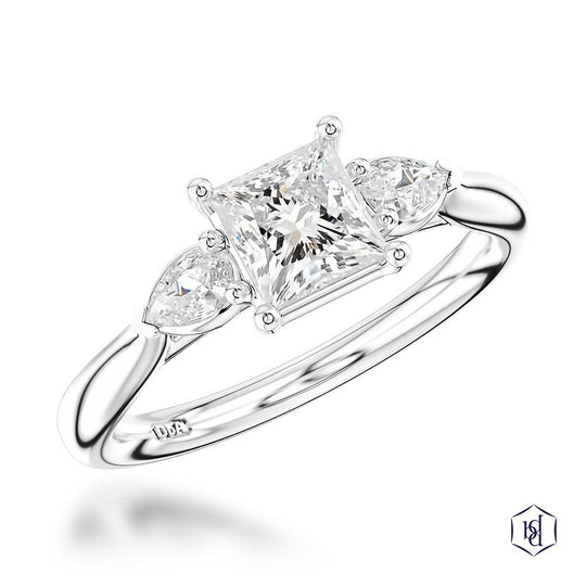 Platinum Princess Cut Three Stone Diamond Ring - 1.26ct