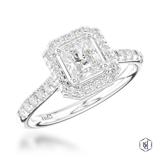 Platinum Radiant Cut Diamond Halo Engagement Ring - 0.86ct