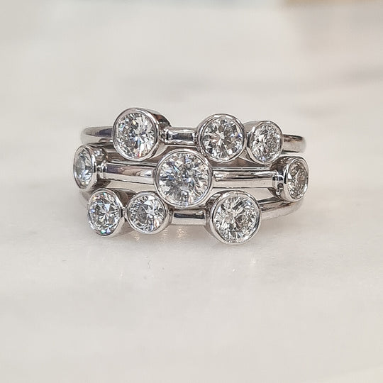 Platinum Round Brilliant Cut Diamond Bubble Ring - 1.57ct