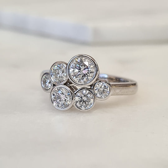 Platinum Round Brilliant Cut Pop Ring - 1.38ct