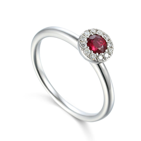 Ruby & Diamond Cluster Ring - 9ct White Gold - NTR832RD