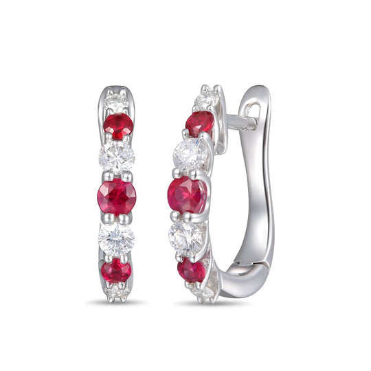 Ruby & Diamond Hoop Earrings - 18ct White Gold