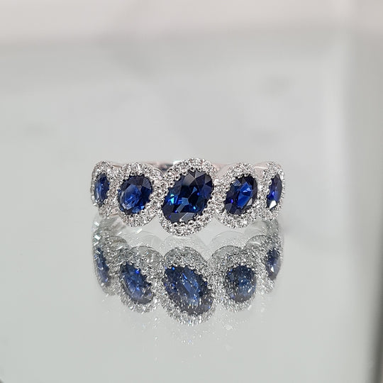 Sapphire & Diamond 5 Stone Ring - 18ct White Gold -  G1491