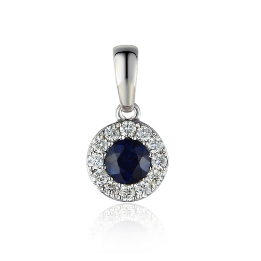 Sapphire & Diamond Cluster Pendant - 9ct White Gold - NTP409SD-9WG