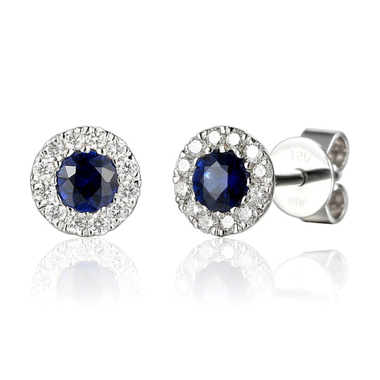 Sapphire & Diamond Stud Earrings - 9ct White Gold - NTE409SD-9WG