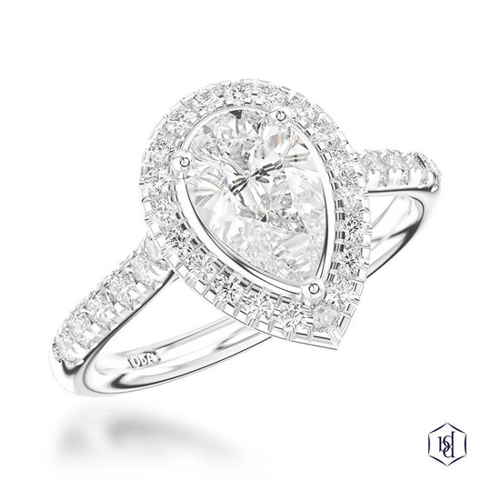 Skye Pear Diamond Halo Engagement Ring - Platinum - 1.31ct
