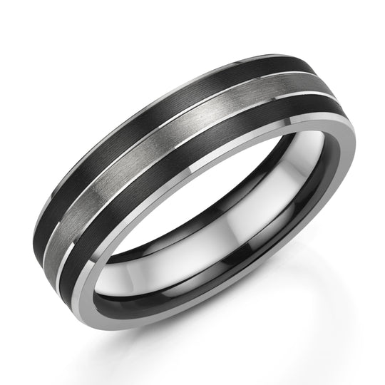 Striped Zirconium and Platinum Wedding Ring