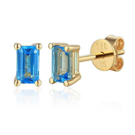 Swiss Blue Topaz Stud Earrings - Yellow Gold