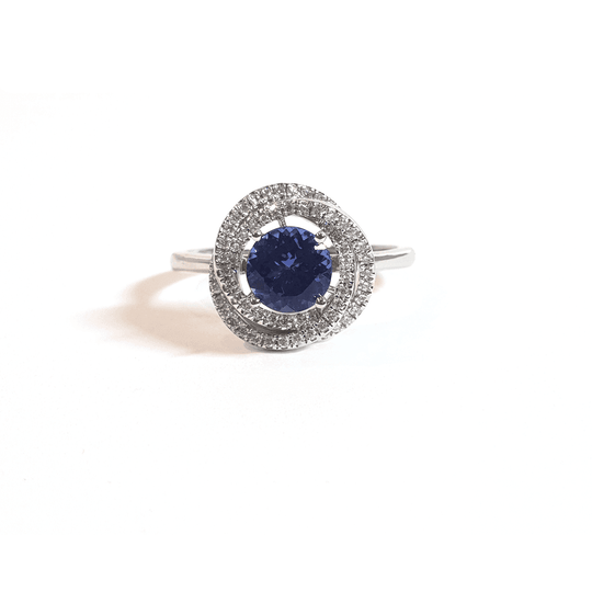 Tanzanite & Diamond Halo Ring - 18ct White Gold - RW-1480-TZ