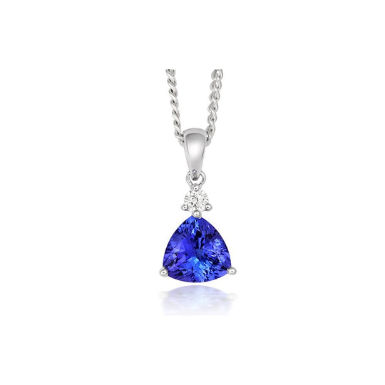 Trilliant Cut Tanzanite & Diamond Pendant - 18ct White Gold