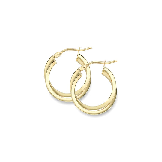 Twisted Double Hoop Earrings - 9ct Yellow Gold