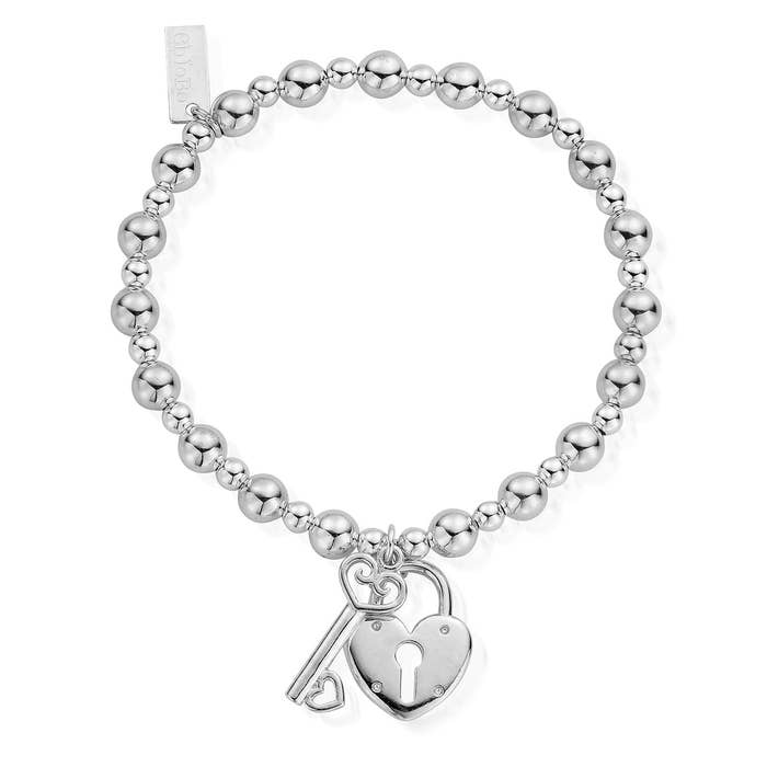 Mini Small Ball Lock & Key Bracelet - Silver - SBMSB923