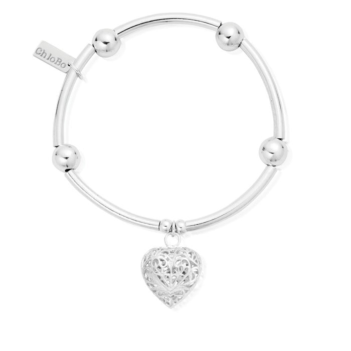 Noodle Ball Filigree Heart Bracelet - Silver - SBNB050