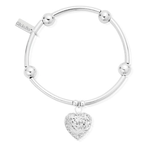 Noodle Ball Filigree Heart Bracelet - Silver - SBNB050