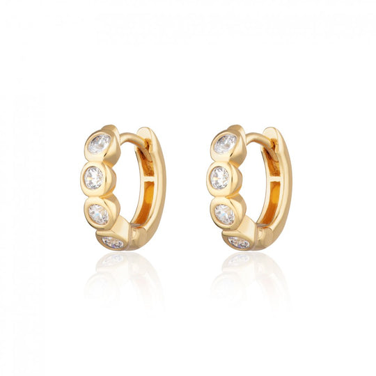 Bezel Huggie Hoop Earrings - Gold - SPG-271