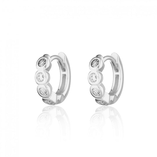 Bezel Huggie Hoop Earrings - Silver - SPS-271