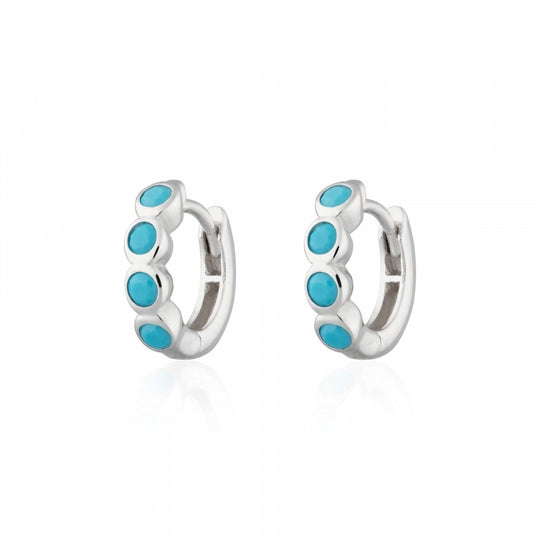 Bezel Huggie Hoop Earrings - Turquoise/Silver - SPS-377