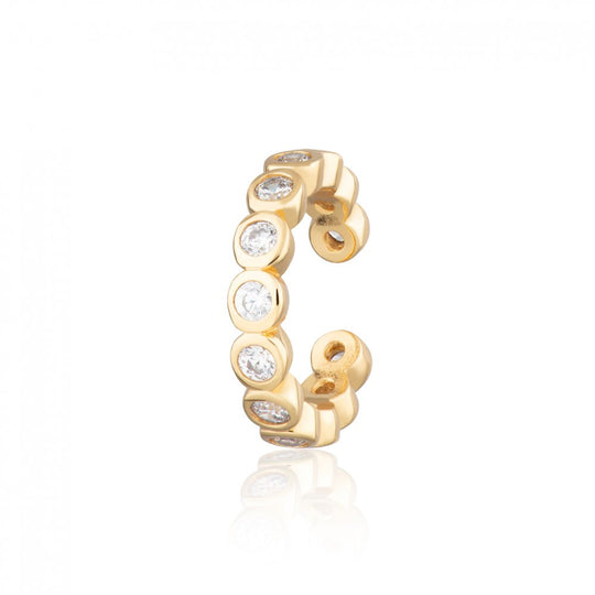 Bezel Single Ear Cuff with Clear Stones - Gold