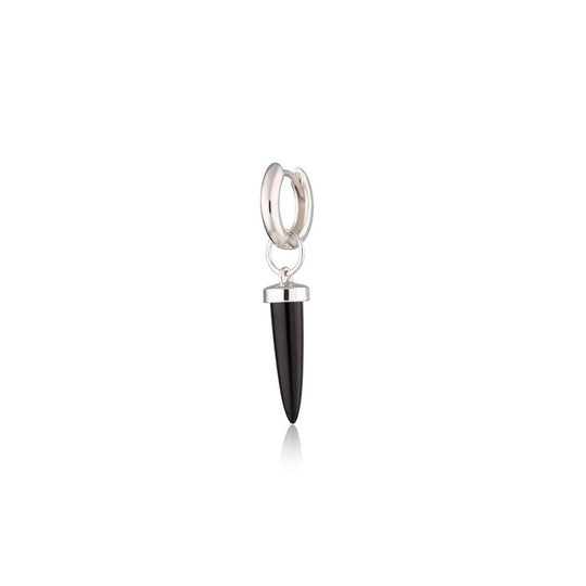 Black Spike Huggie Hoop Earring (Single Earring) - Silver