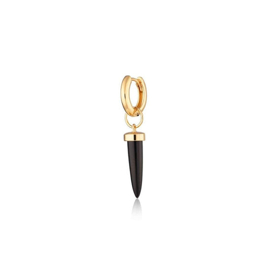 Black Spike Huggie Hoop (Single Earring) - Gold - SPG-162-227