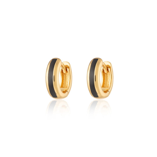 Candy Stripe Huggie Hoop Earrings - Gold/Black - SPG-60