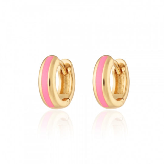 Candy Stripe Huggie Hoop Earrings - Gold/Pink - SPG-61