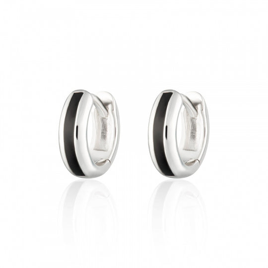 Candy Stripe Huggie Hoop Earrings - Silver/Black - SPS-60