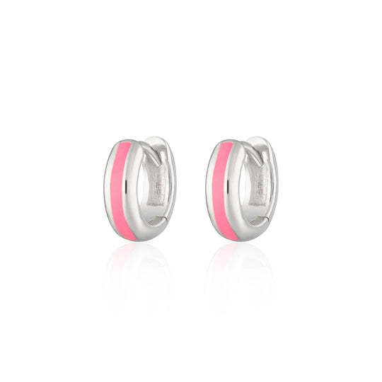 Candy Stripe Huggie Hoop Earrings - Silver/Pink - SPS-61