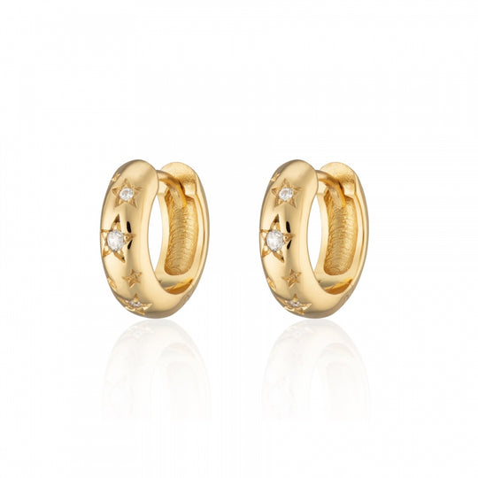 Celestial Chunky Huggie Hoop Earrings - Gold - SPG-373