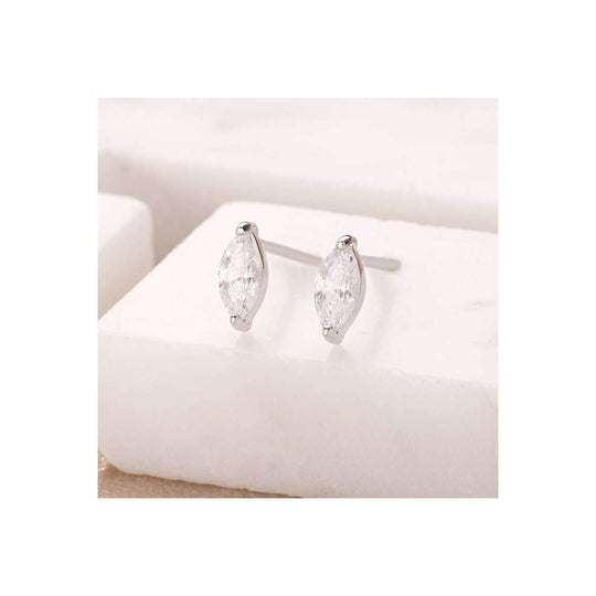 Crystal Droplet Stud Earrings - Silver - SPESSS104
