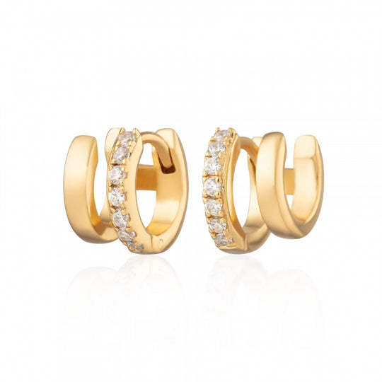 Double Huggie Hoop Earrings - Gold - SPG-362