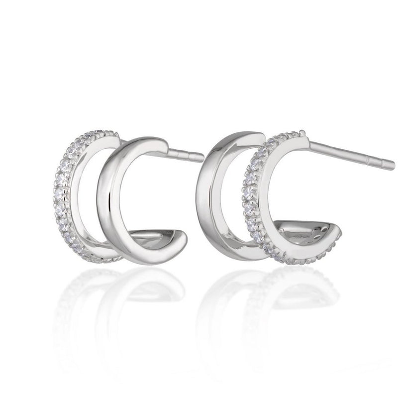 scream-pretty-double-huggie-hoop-stud-earrings-silver