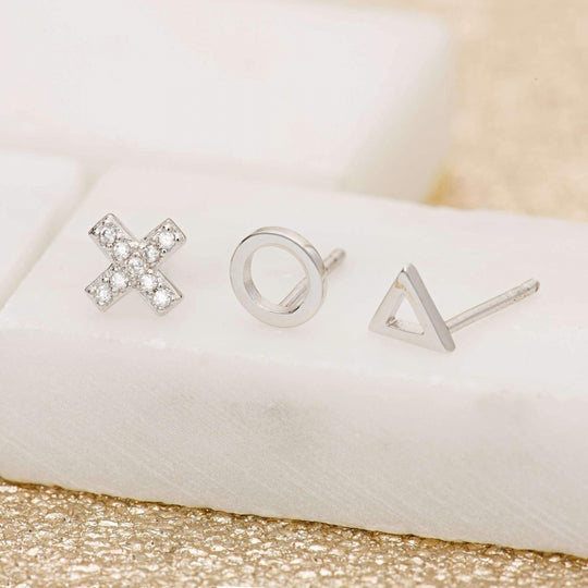 Geometric 3 Single Stud Earrings - Silver - SPESSS31-33-27