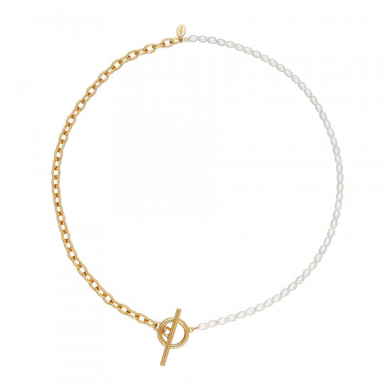 Hannah Martin Pearl/Chain T bar Necklace - Gold Plated - SPG-321