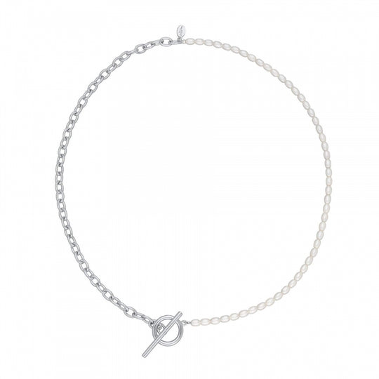 Hannah Martin Pearl/Chain T bar Necklace - Silver - SPS-321