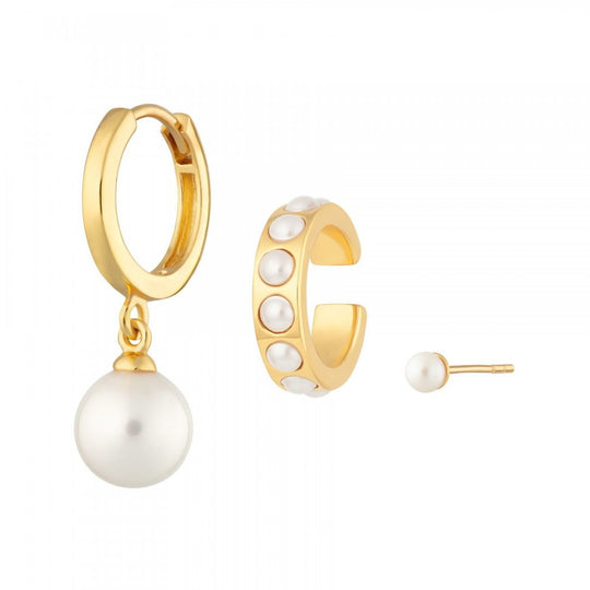 Hannah Martin Set of 3 Pearl Earrings - Gold - SPG-42-143-173