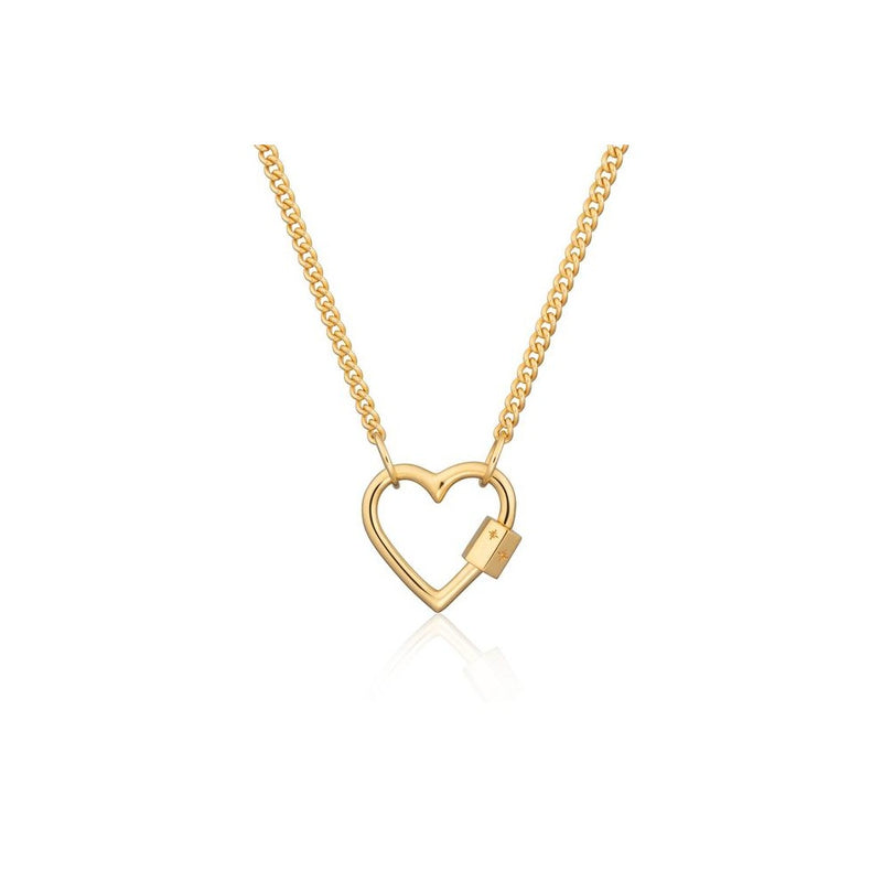 Shiny Gold Carabiner Necklace-Chunky Gold Cable Chain-Heart Pendant 20